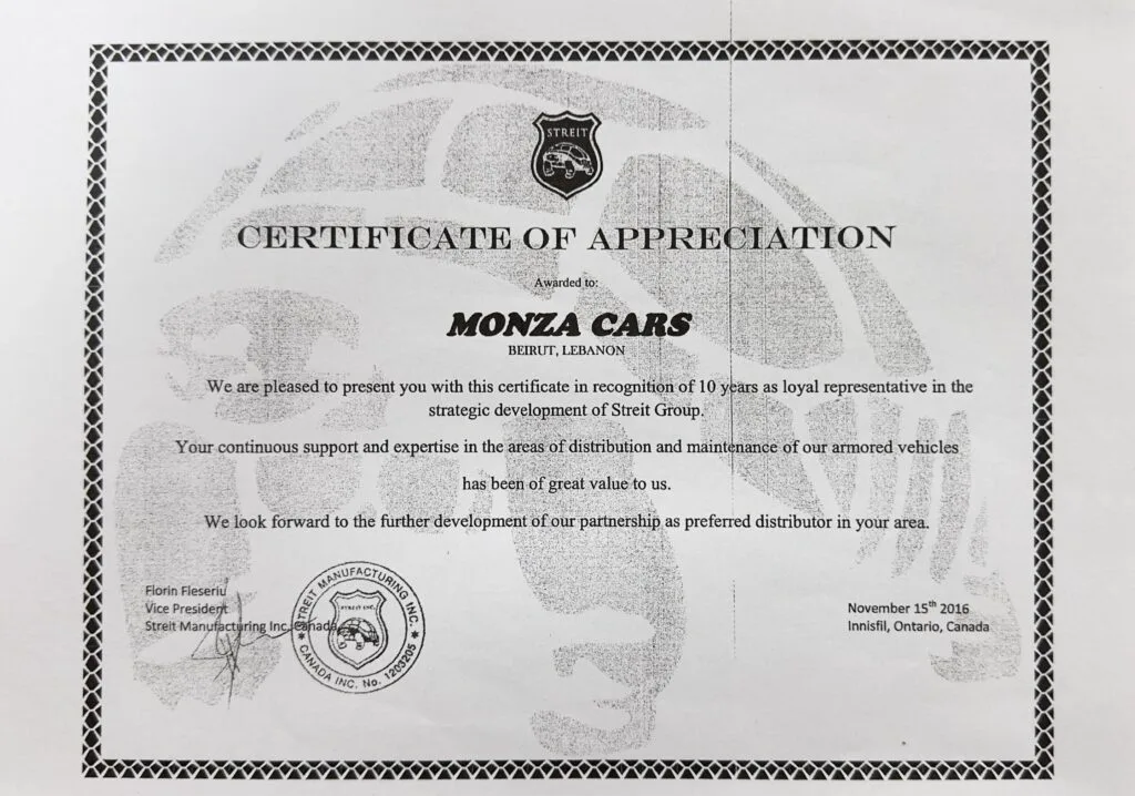 Certificate of appreciation