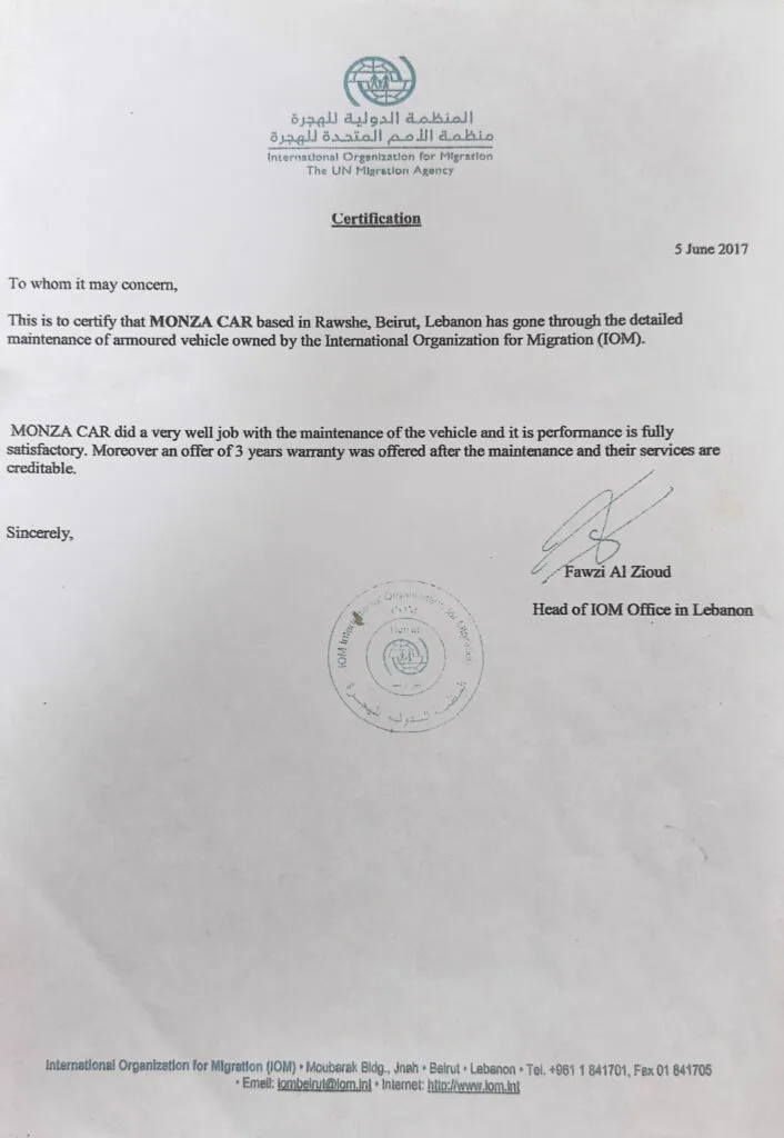 Letter of reference from a diplomatic client